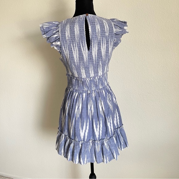 SAYLOR Zinnia Indigo blue ruffle ikat mini dress size Small NWOT - Picture 3 of 11